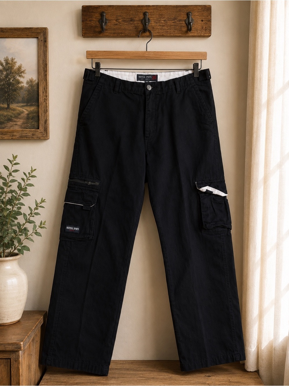 Vertical Sports Black Cargo Work Pants Size 30 Utility Pocket Cotton